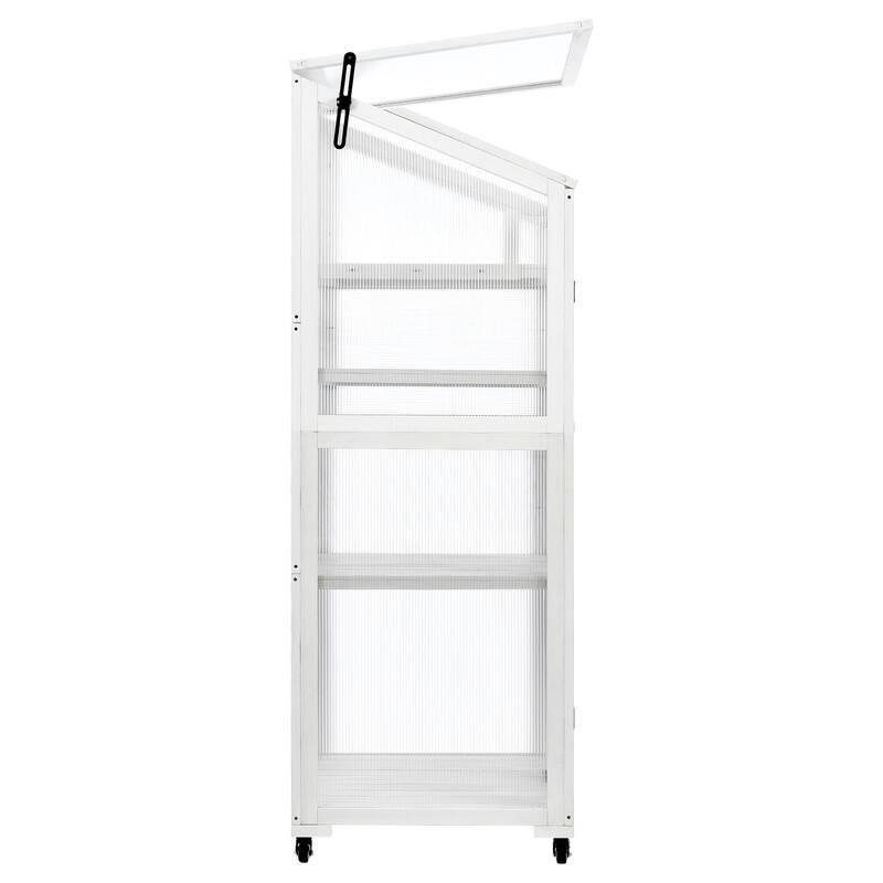 62inch Height Wood Large Greenhouse Balcony Portable Cold Frame with Wheels and Adjustable Shelves