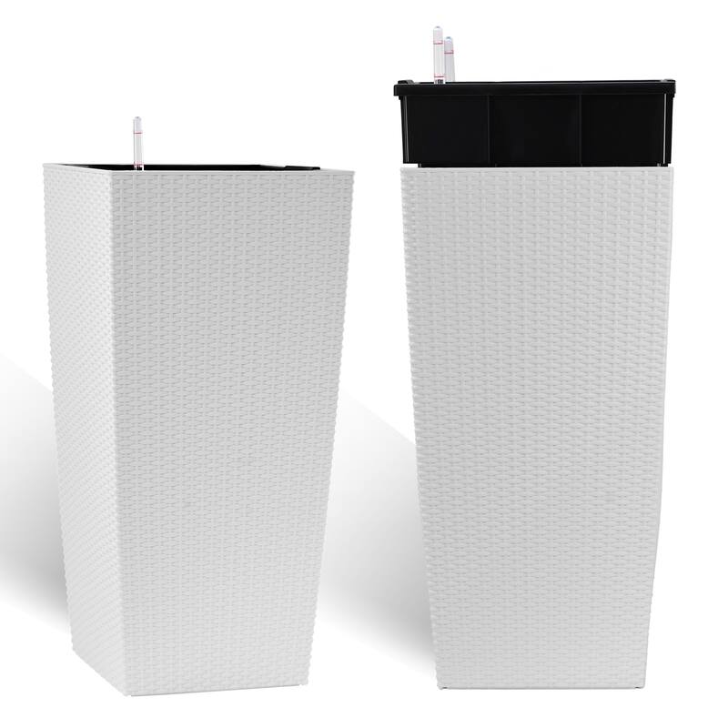 30" Tall Large Flower Pots Planter with Self-Watering Drainage Holes Inner Trays, Indoor Outdoor Plant Pot