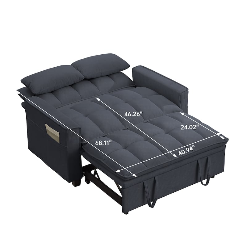 48.03" Pin Striped Fabric 3 in 1 Convertible 2 Seater Sleeper Sofa Bed