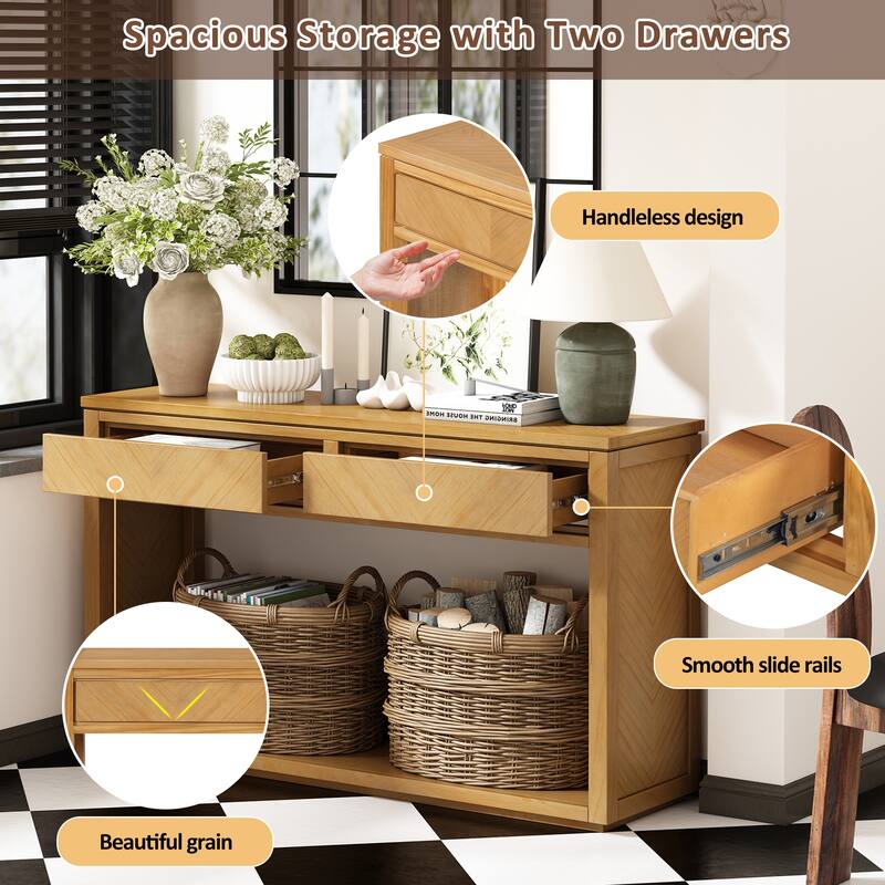 55" Rustic Wooden Entryway Console Table with Storage Drawers & Open Shelf