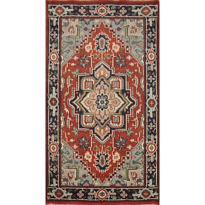 Hand Knotted Oriental 100% Wool Carpet Traditional Medallion Oranges & Rust Heriz (serapi) Area Rug - 5' 1'' X 3' 0''