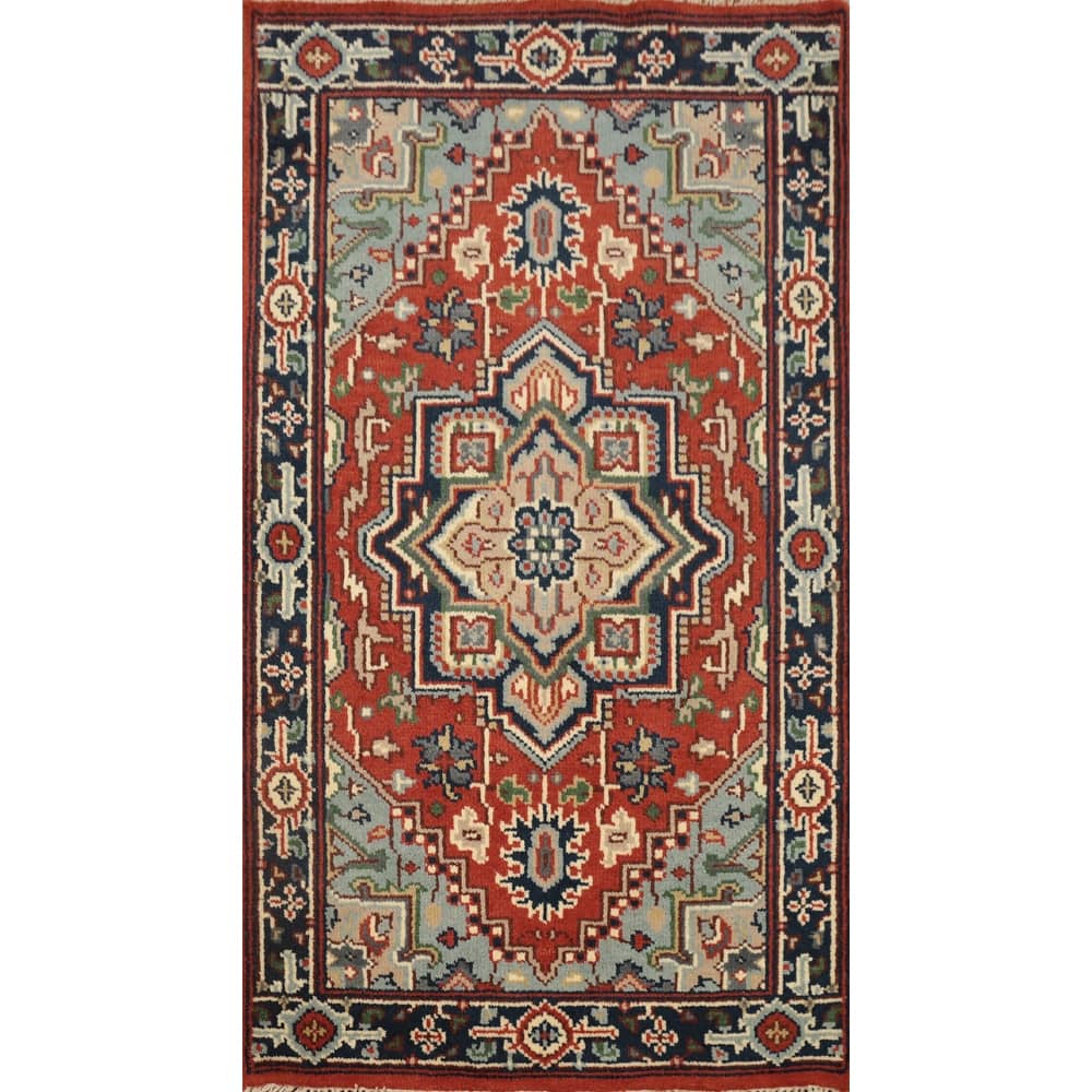 Hand Knotted Oriental 100% Wool Carpet Traditional Medallion Oranges & Rust Heriz (serapi) Area Rug - 5' 1'' X 3' 0''