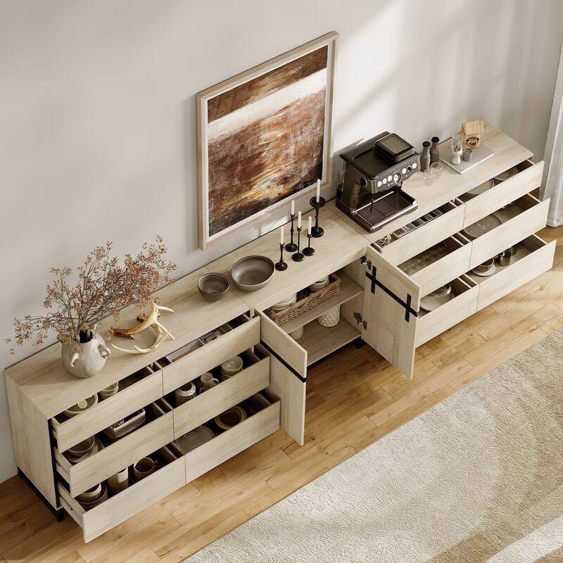 WAMPAT Modern Dresser with Adjustable Shelves, 3 in 1 Chest with Glass Doors and Storage Cabinet for Bedroom