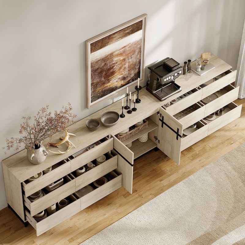 WAMPAT Modern Sideboard with Adjustable Shelves, 3 in 1 Storage Cabinet with Glass Doors, Coffee Bar Cabinet for Kitchen
