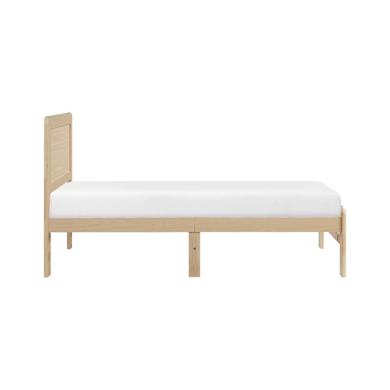 Contemporary Natural Finish Twin Size Wooden Platform Bed Frame with Headboard