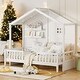 preview thumbnail 1 of 34, Twin Size House Bed with Shelves,Window and Sparkling Light Strip White