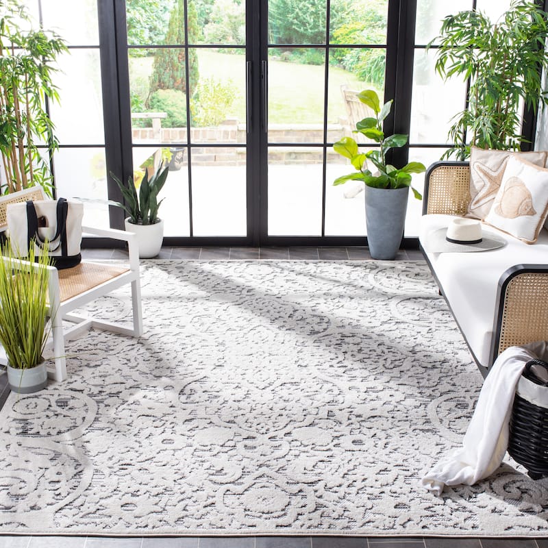 SAFAVIEH Cabana Asthildur Indoor/ Outdoor Waterproof Patio Rug - 8' Square - Ivory/Grey