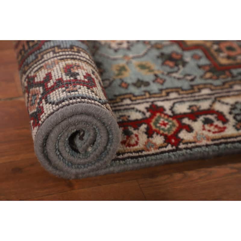 Light Blue Heriz Serapi Indian Foyer Rug Hand-Knotted Wool Carpet - 2'6"x 6'0"
