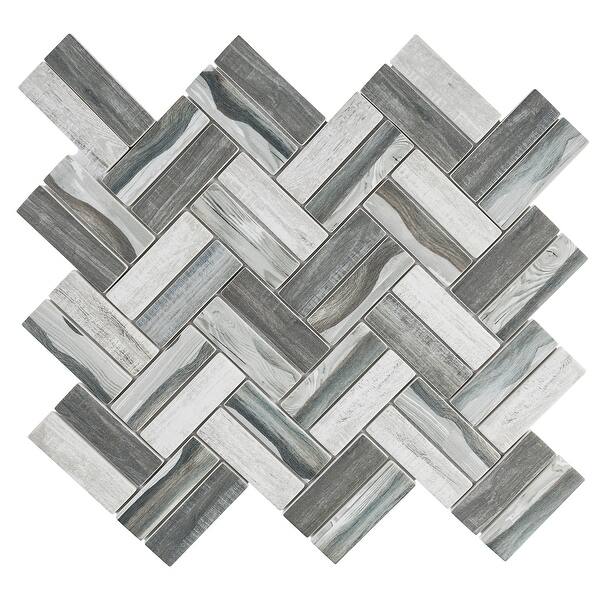 Tilegen Recycle Herringbone Wooden Look 1 X 3 Glass Mosaic Tile In Gray Wall Tile 10 Sheets 9 6sqft Overstock 27973532