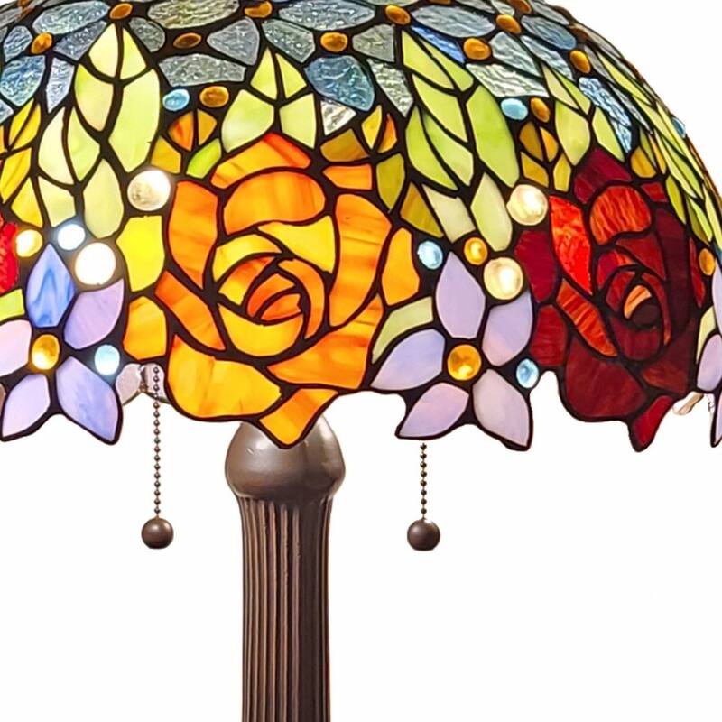 HomeRoots 23" Stained Glass Two Light Jeweled Flowery Accent Table Lamp - 21 x 24 x 12