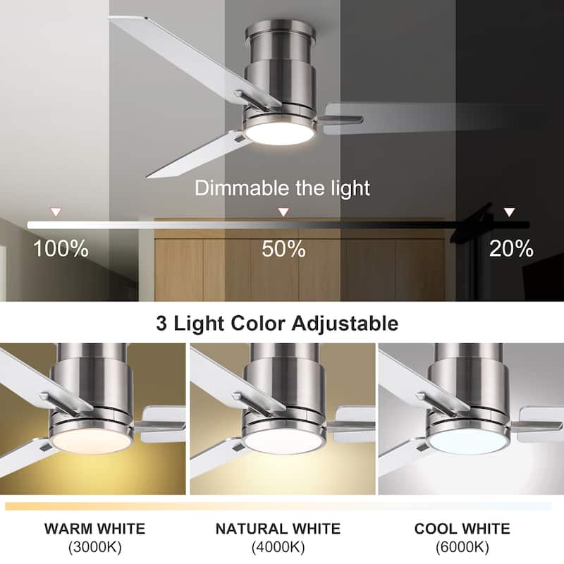 52" Brushed Nickel Lowe Profile Ceiling Fan With Light