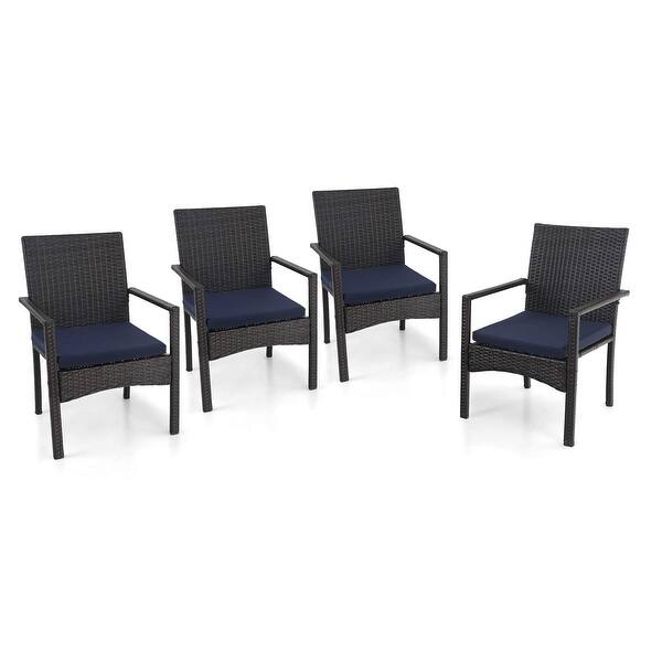 Patio Rattan Chair Set of 4, Outdoor Modern PE Wicker Armchair with