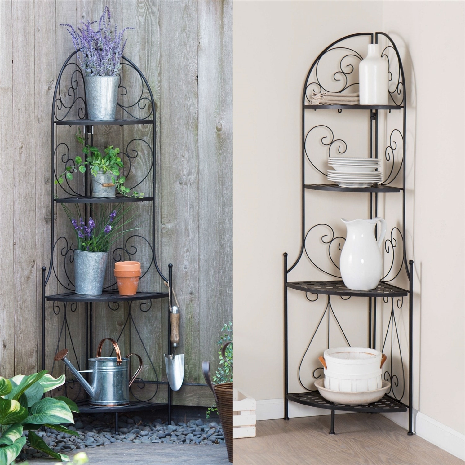 Indoor Outdoor Corner Bakers Rack Folding Metal Plant Stand With 4 Shelves On Sale Overstock 29063006 Taking up most of the shelves; indoor outdoor corner bakers rack folding metal plant stand with 4 shelves