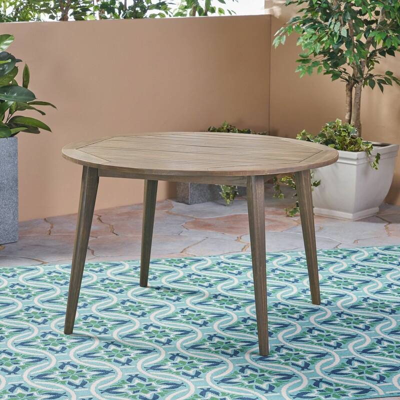 Acacia Wood Outdoor Dining Table - Modern Teak Finish Square Patio Table for Backyard