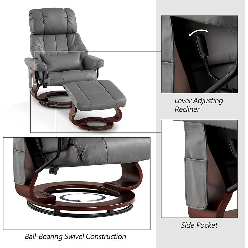 MCombo Recliner Chair with Ottoman Vibration Massag Faux Leather 9068