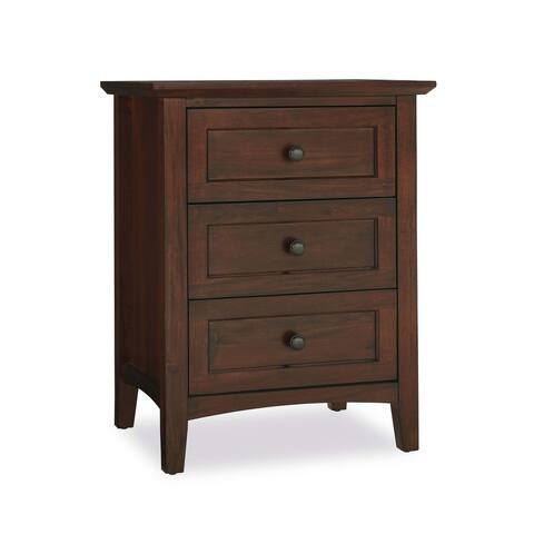 3 Drawer Wooden Nightstand with Tapered Legs and Arched Base, Brown