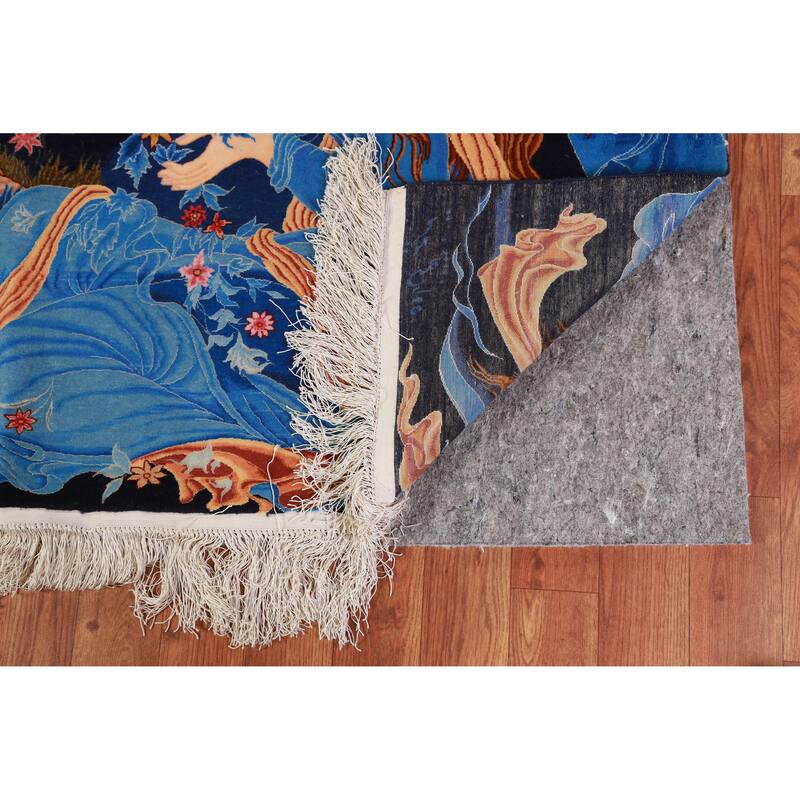 Hand Knotted Oriental Kork Wool Carpet Traditional All-Over Navy Blue & Blues Tabriz Area Rug - 6' 11'' X 4' 9''