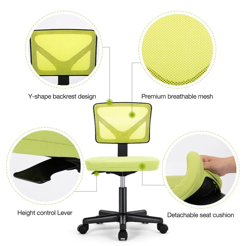 Child Armless Mesh Office Chair, Office Computer Desk Chair, Rolling Work Swivel Chairs for Home, Study, Student, Adults