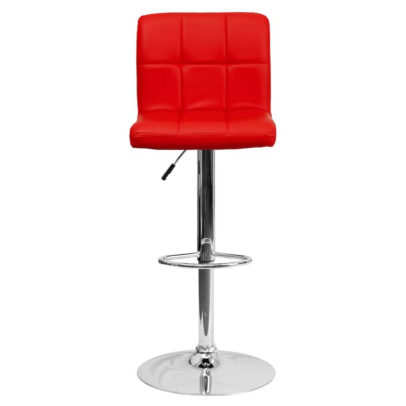 Contemporary Quilted Vinyl Adjustable Height Barstool with Chrome Base