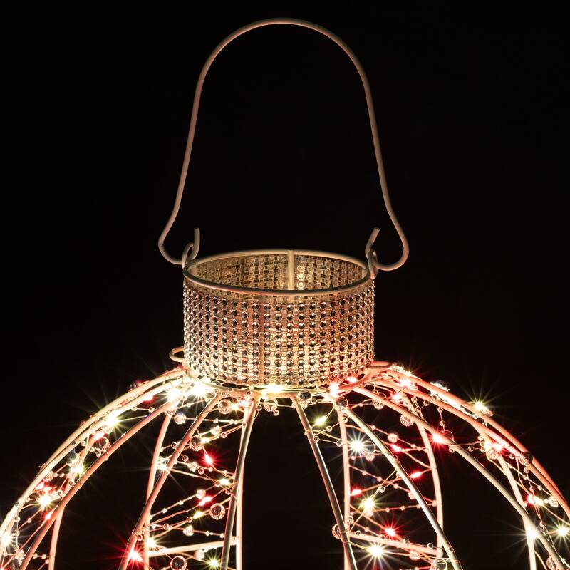 LED Lighted 3-D Bead Ball Ornament Christmas Outdoor Decoration - 15" - Red and White