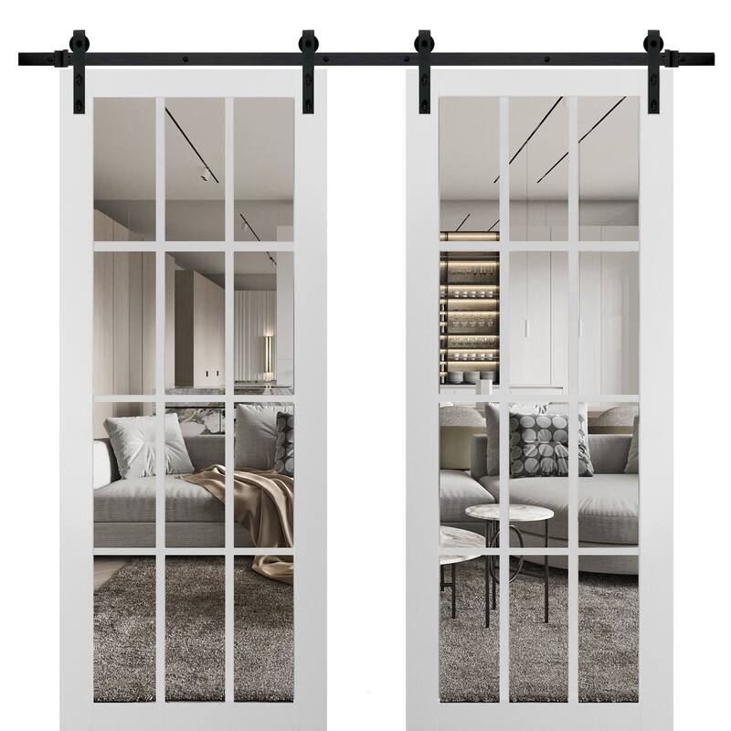 Sturdy Double Barn Door Clear Glass 12 lites / Felicia 3355 White