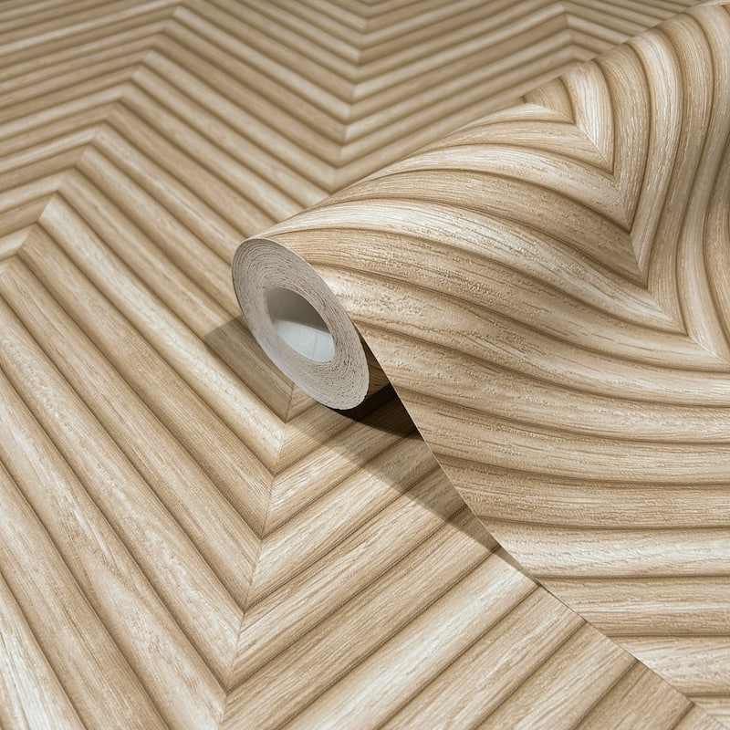 Galerie Wallcoverings Woods and Wicker Collection Herringbone Wood Effect Matte Finish Vinyl on Non-woven Wallpaper Roll