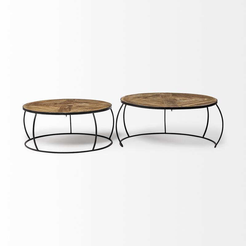 HomeRoots S2 41" & 38" Round Wood Top Nesting Coffee Tables - 41.00 in. x 19.50 in. x 41.00 in.