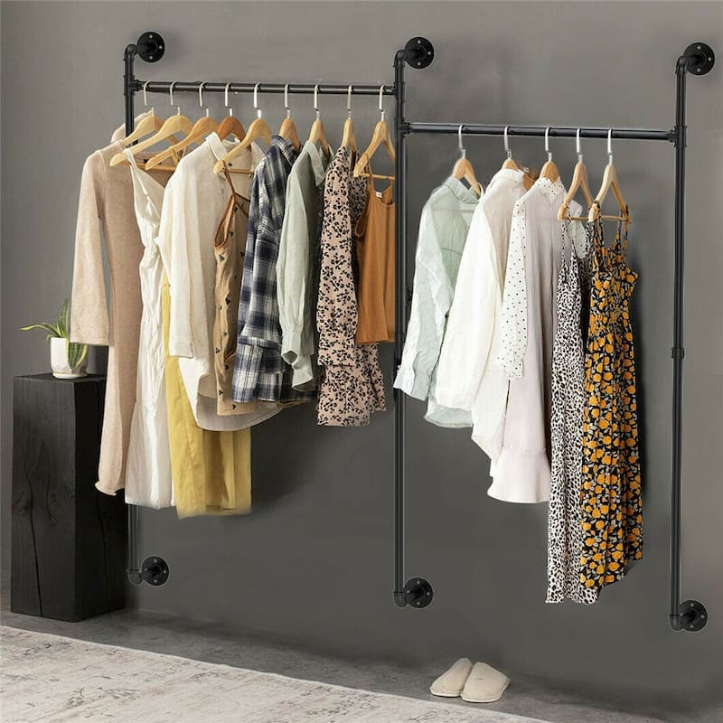 Industrial Pipe Clothes Rack Wall Mounted Iron Garment Bar for Closet