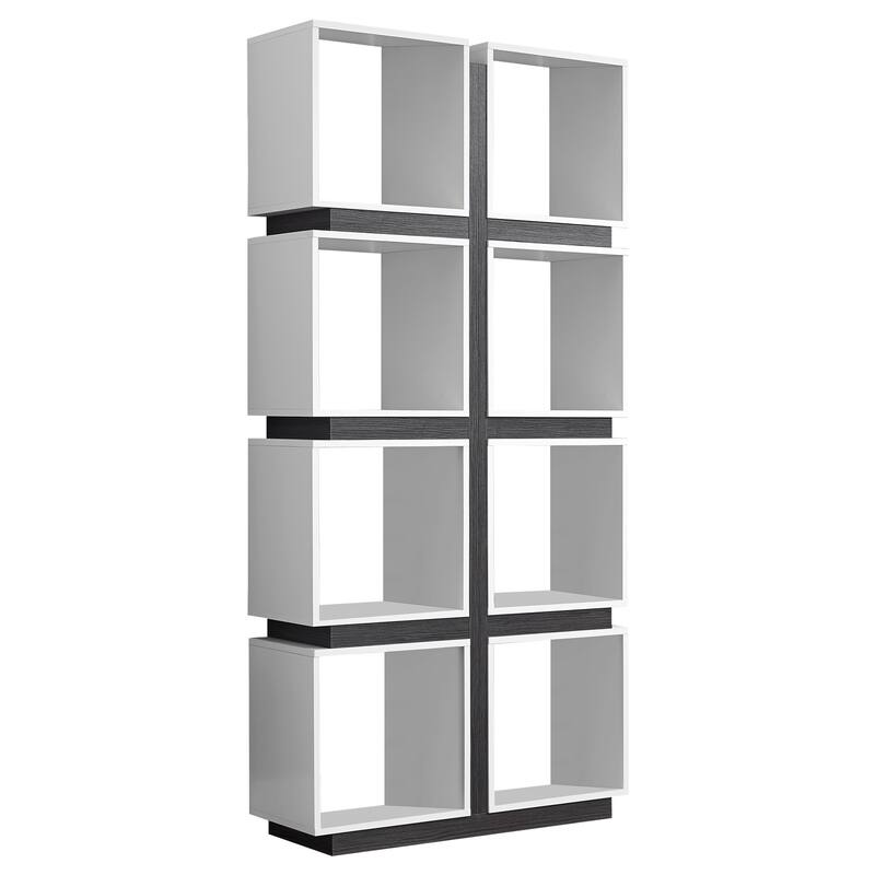 32-Inch High Low Wooden Bookcase with 2 Open Shelves in Washed Gray Finish for Storage and Display - 33.5