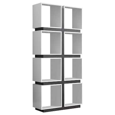 32-Inch High Low Wooden Bookcase with 2 Open Shelves in Washed Gray Finish for Storage and Display - 33.5