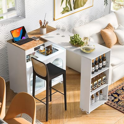 Rolling Kitchen Island With Extension Table, Power Outlet