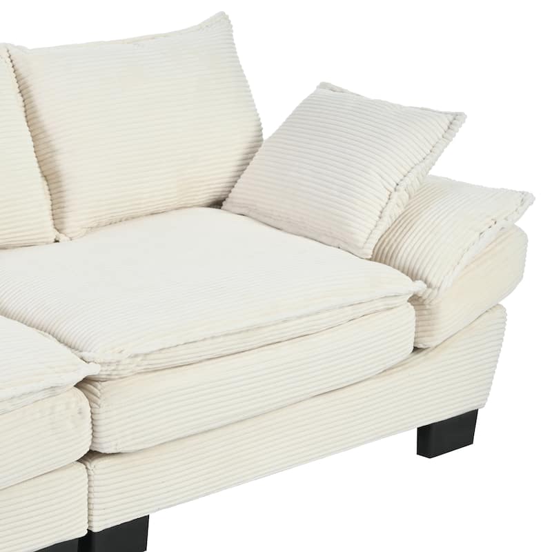 85.4" Modern Curved Sofa, Back Upholstered Couch with 2 Decorative Throw Pillows, Corduroy Fabric Couch