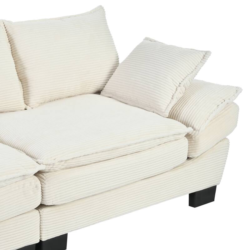 Corduroy Fabric Curved Sofa with Pillows and Removable Cushion Cover