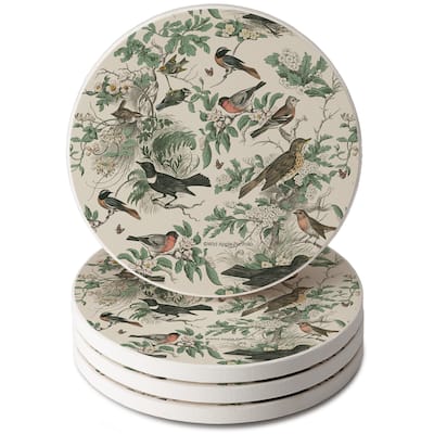 Honeybloom Birds 4 Pack Round Absorbent Stone Coasters with Protective Cork Backing Manufactured in The USA