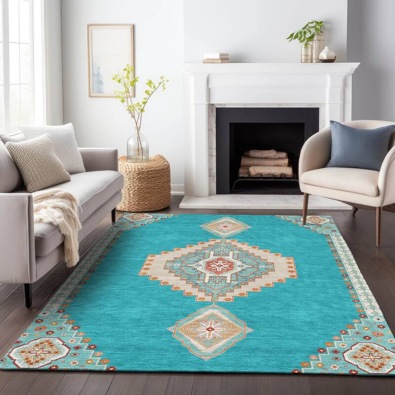 Machine Washable Indoor/ Outdoor Boho Traditional Chantille Rug