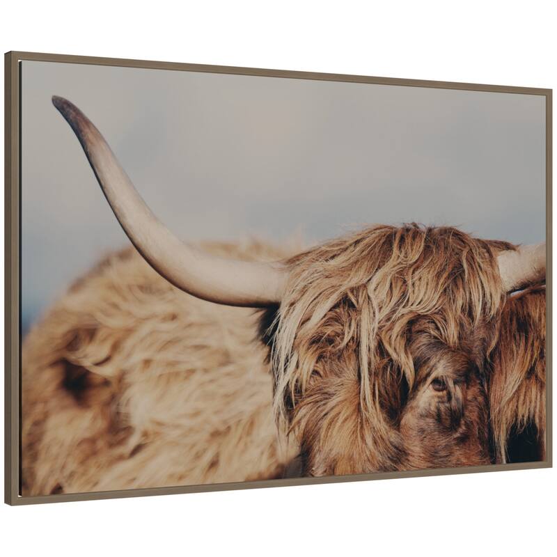 Kate and Laurel Highland Cow IX Close by Laura Evans Framed Canvas Wall Art Print - 41 x 28 - Gold