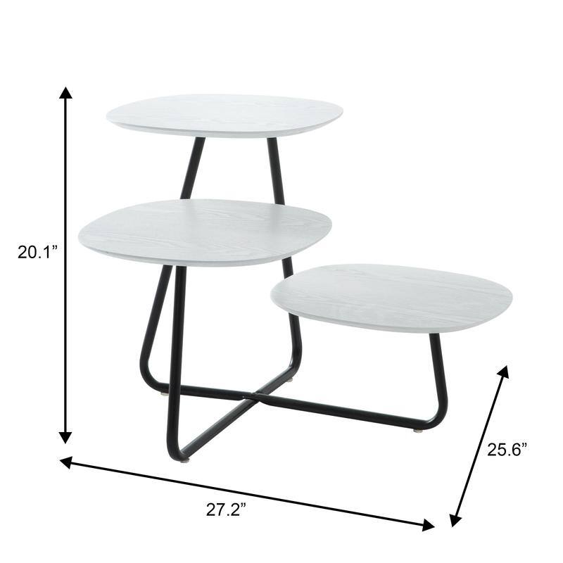 Hazelton Modern Multi Shelves MDF Wood Laminated Top Side Table with Stainless Steel Frame Accent End Tables for Home Decor
