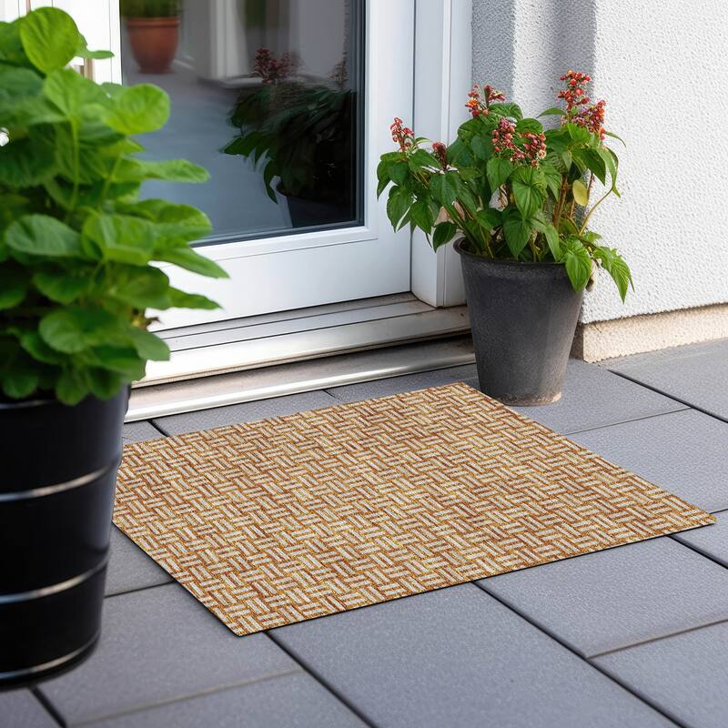 Machine Washable Indoor/ Outdoor Chantille Contempory Crosshatch Rug - Terracotta - 1'8" x 2'6"