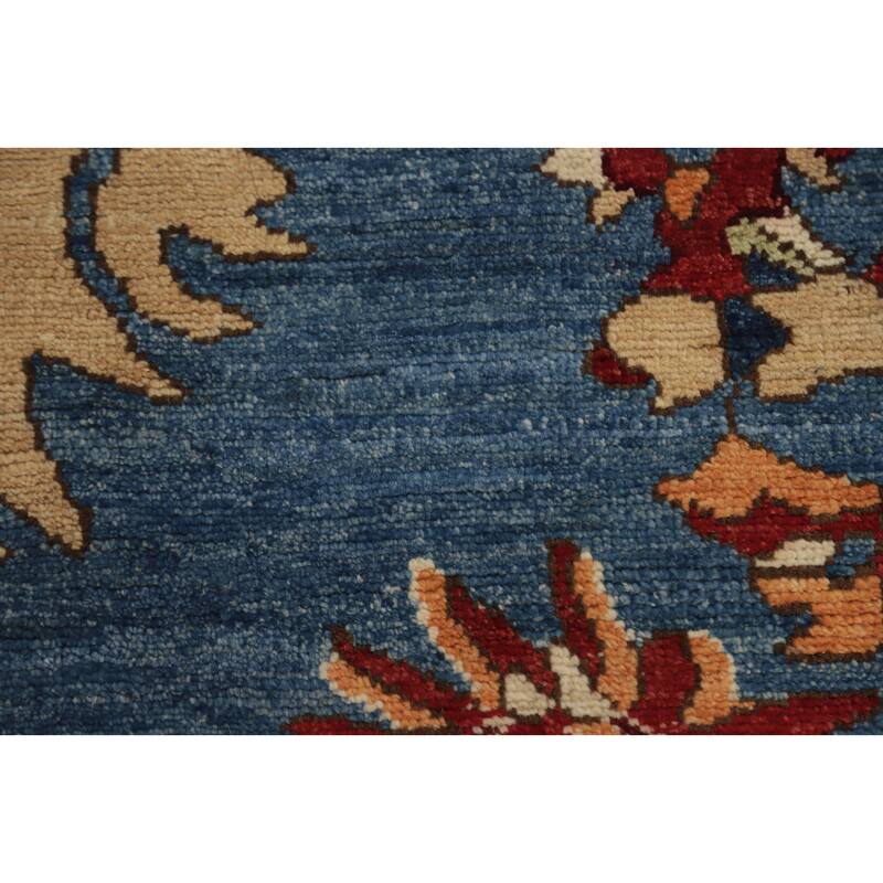 Hand Knotted Oriental 100% Wool Carpet Transitional Floral Navy Blue & Blues Oushak Area Rug - 9' 7'' X 8' 5''