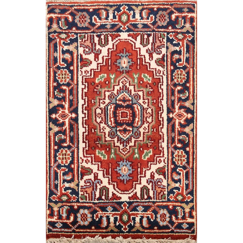 Rust Geometric Heriz Oriental Wool Area Rug Handmade Home Decor Carpet - 2'0" x 3'0"