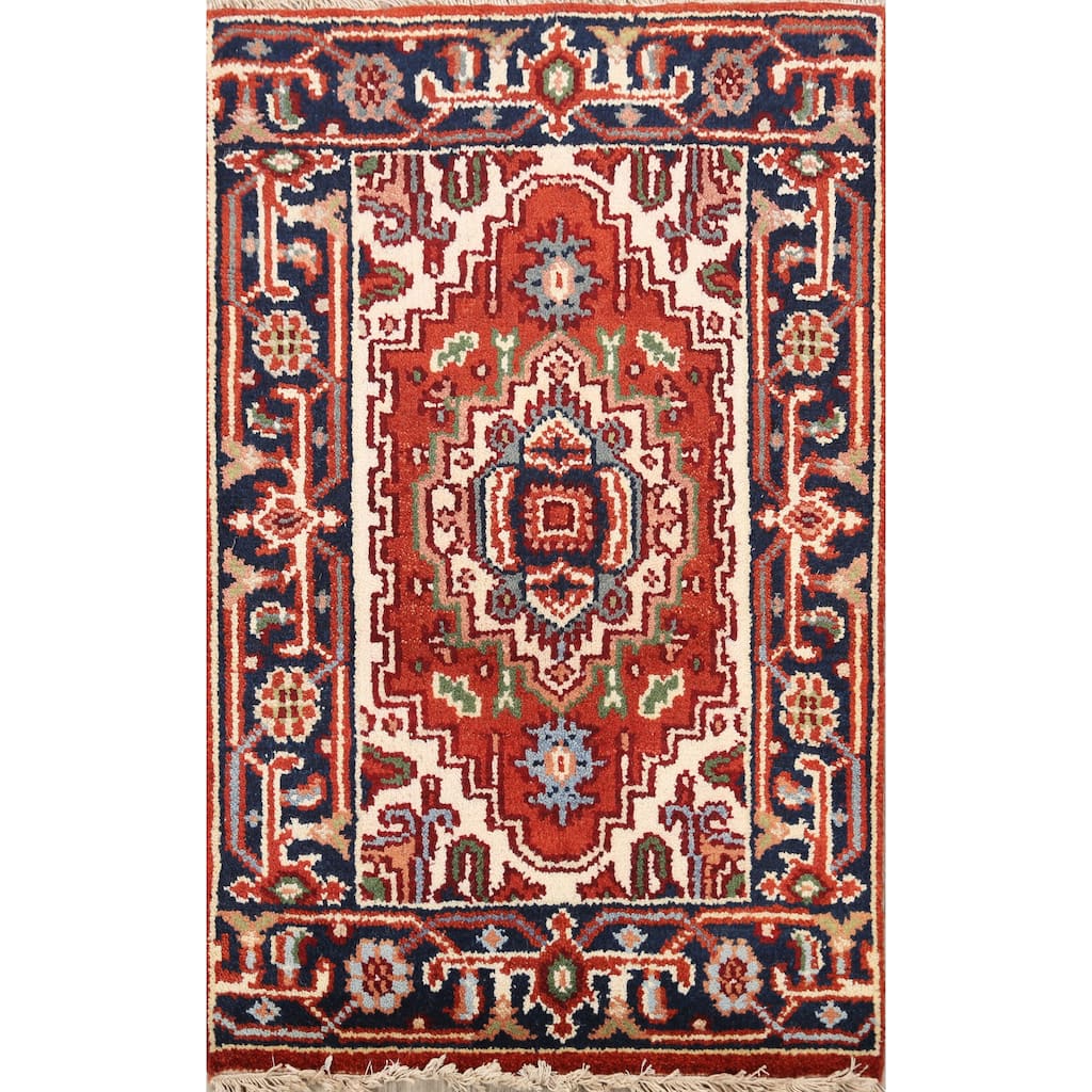 Rust Geometric Heriz Oriental Wool Area Rug Handmade Home Decor Carpet - 2'0" x 3'0"