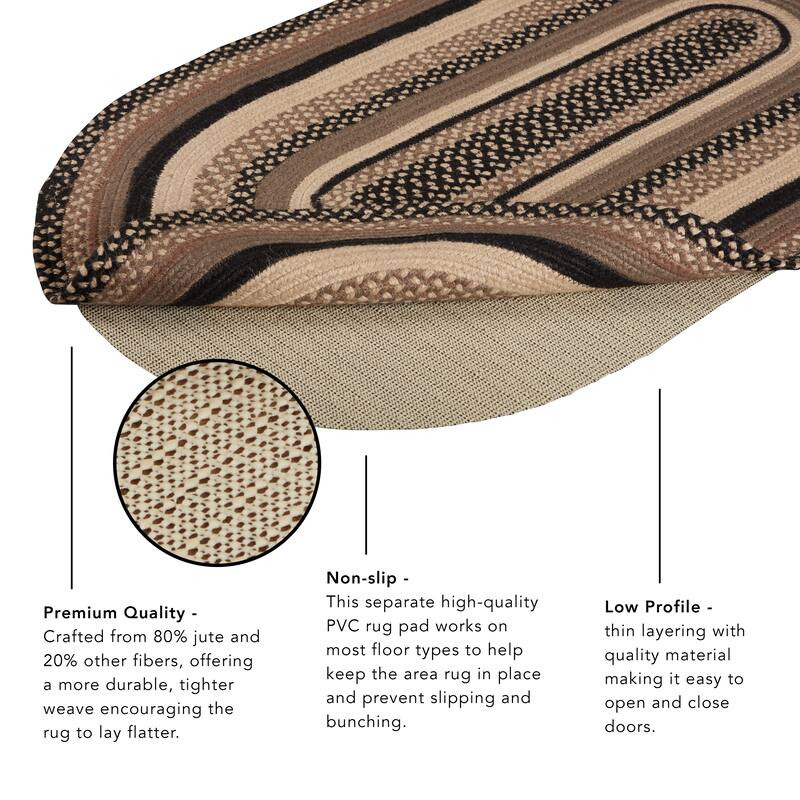 Cobblestone Jute Rug Oval w/ Pad 48x72 - 4' x 6' Oval