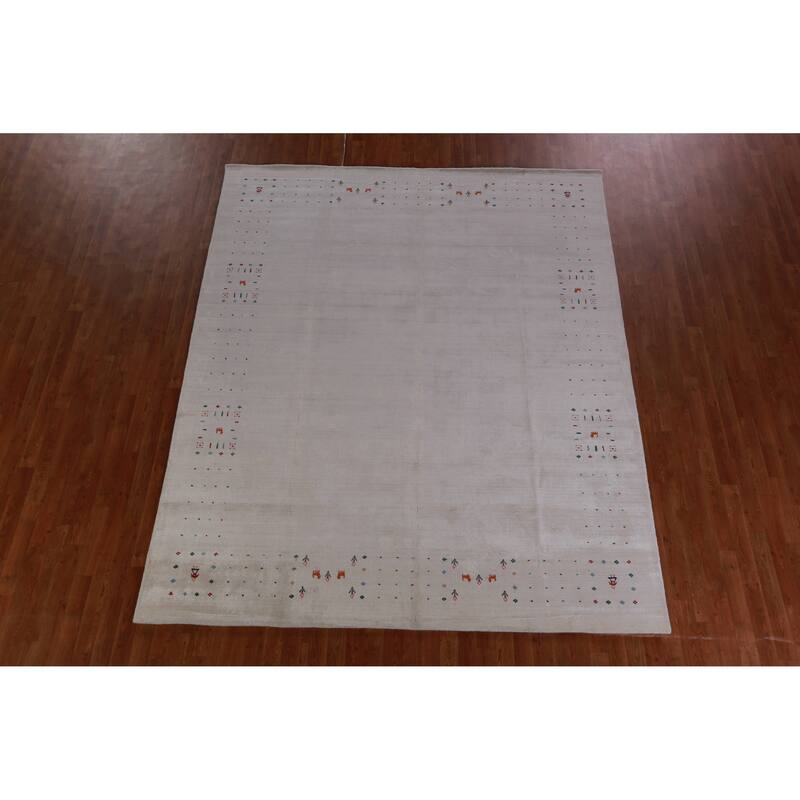 Hand Knotted Oriental 100% Wool Carpet Tribal Tribal Greys & Charcoal Gabbeh Area Rug - 9' 11'' X 8' 1''