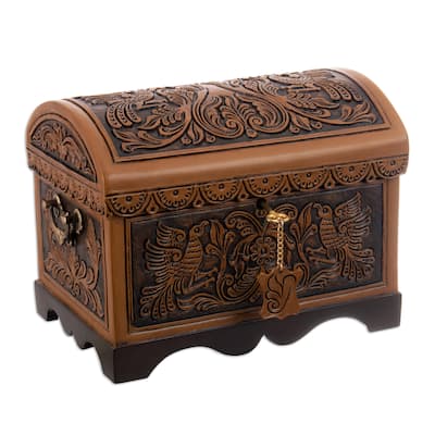 Novica Handmade Andean Flowers And Birds Cedar And Leather Decorative Box