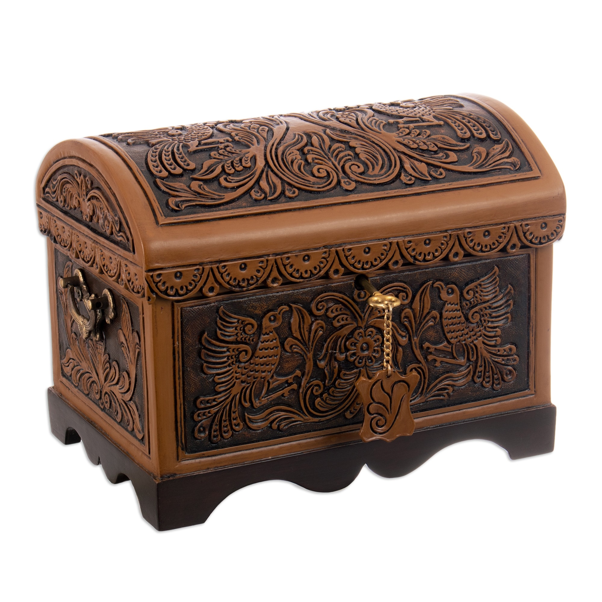 Novica Handmade Andean Flowers And Birds Cedar And Leather Decorative Box