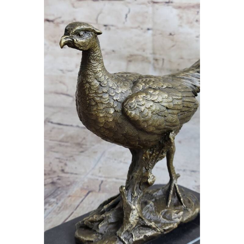 Pheasant Grouse Game Bird Hunter Bronze Marble Statue Wildlife Trophy Figurine