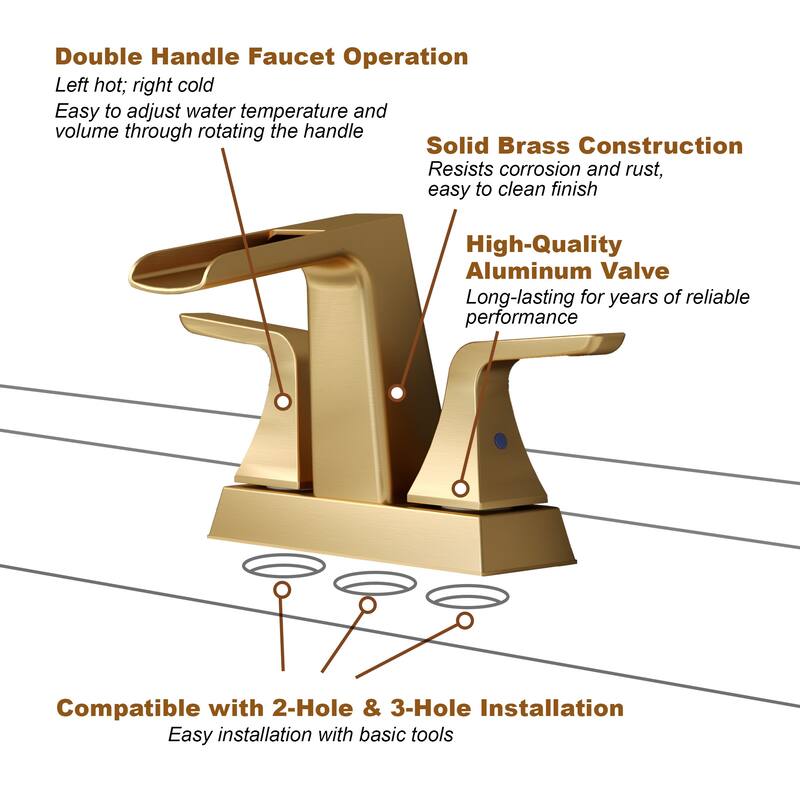 4 in.Centerset 2-Handle Waterfall Spout Bathroom Faucet