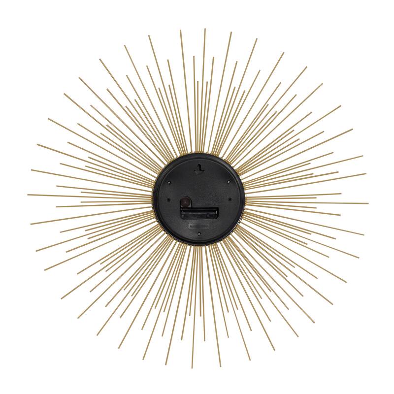 Gold Metal Starburst Decorative Wall Clock with Black Accents