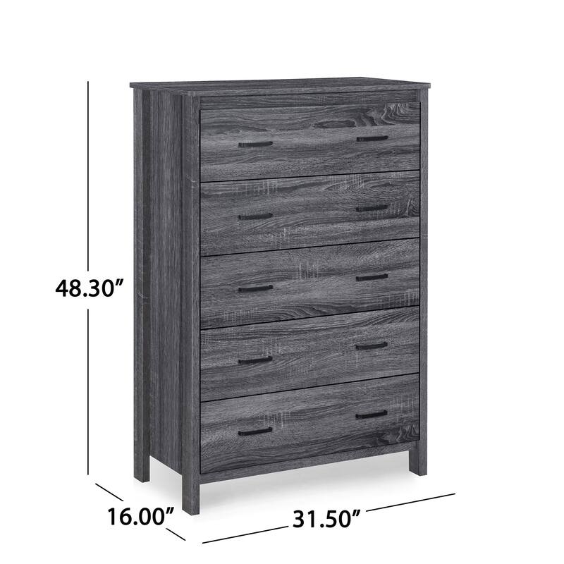 Dressers Storage Showcase Bathroom Cabinets Closet Wardrobe Modern Tall Nightstand with 5 Drawer for Office, Home, DARK GREY
