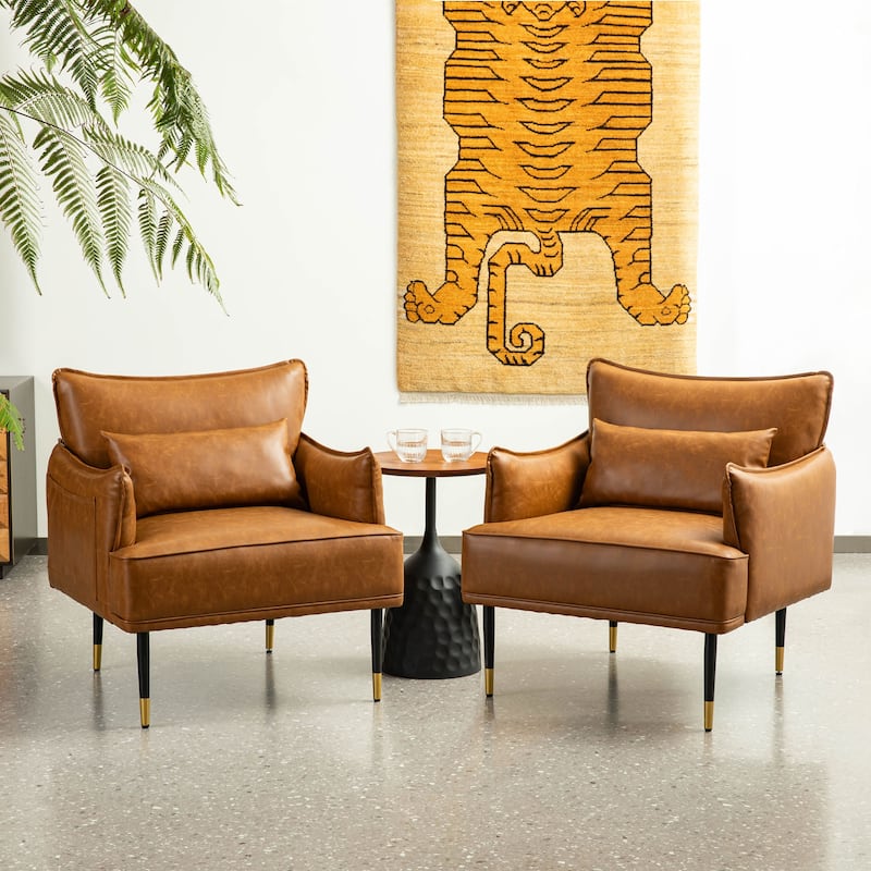 Glitzhome Set of 2 29.5"W Mid-Century Modern Leatherette Armchairs With Side Pocket - 29.5" W x 32" H x 28.75" D